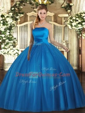 Popular Baby Blue Tulle Lace Up 15 Quinceanera Dress Sleeveless Floor Length Ruching