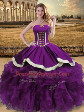 Eggplant Purple Sleeveless Beading and Ruffles Floor Length Quinceanera Dress