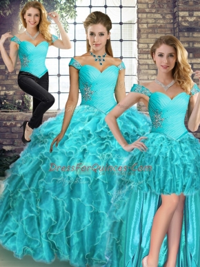 Excellent Organza Sleeveless 15 Quinceanera Dress Brush Train and Beading and Ruffles