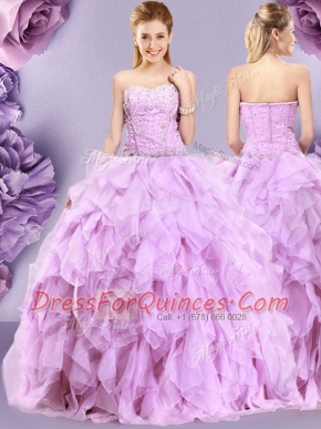 Suitable Sweetheart Sleeveless Zipper Ball Gown Prom Dress Lilac Tulle