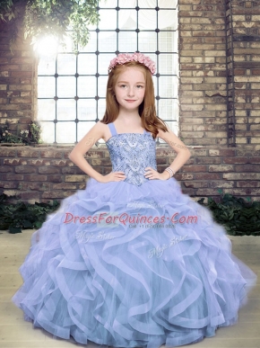 Beautiful Light Blue Sleeveless Tulle Lace Up Pageant Dress for Girls for Party and Military Ball and Wedding Party
