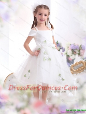 Adorable Spaghetti Straps White 2015 Little Girl Pageant Dress with Hand Made Flowers