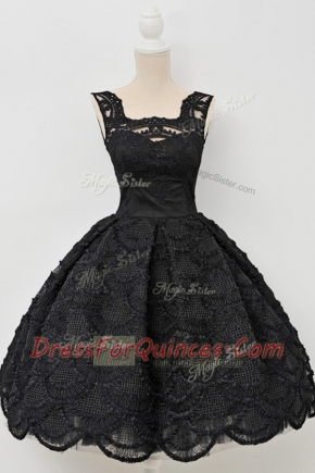 Pretty Black Square Neckline Lace Prom Party Dress Sleeveless Zipper