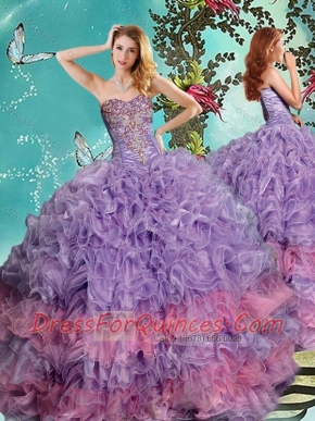 Classical Really Puffy Lavender 15th Birthday Dresseswith Beading and Ruffles