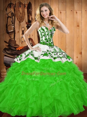 Embroidery and Ruffles Ball Gown Prom Dress Lace Up Sleeveless Floor Length