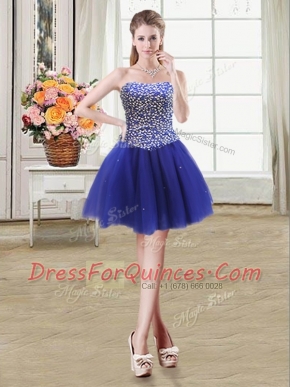 New Arrival Royal Blue Ball Gowns Tulle Strapless Sleeveless Beading Mini Length Lace Up