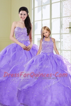 Trendy Sleeveless Floor Length Beading Lace Up Quinceanera Dress with Lavender