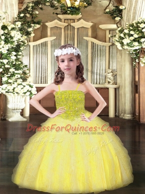 Most Popular Yellow Sleeveless Beading and Ruffles Floor Length Pageant Dress Toddler