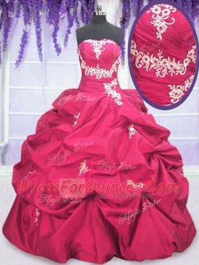Long Sleeves Taffeta Asymmetrical Lace Up Quinceanera Gowns in Hot Pink with Appliques and Pick Ups