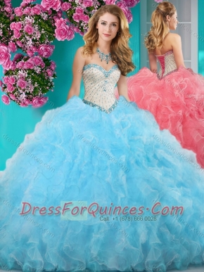 New Style Really Puffy Light Blue Quinceanera Gown with Beading and Ruffles