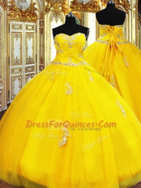Gold Sleeveless Organza Lace Up Sweet 16 Dress for Military Ball and Sweet 16 and Quinceanera