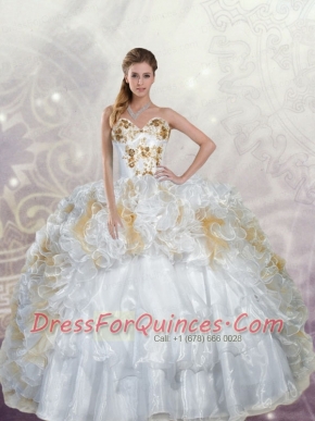 Detachable White Quinceanera Dress with Appliques and Ruffles For 2015