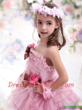 2015 Adorable Baby Pink Little Girl Pageant Dress with Hand Made Flowers and Ruffles