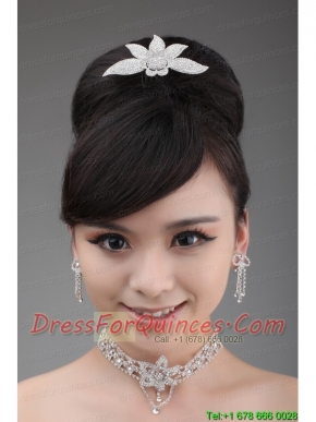 Round shaped Alloy and Rhinestone Dignified Ladies' Necklace and Crown