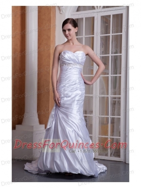 Prom Dress Custom Made Column Sweetheart Court Train Taffeta Appliques and Ruch