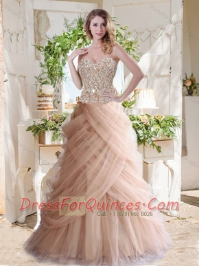 Elegant A Line Champagne Quinceanera Dress with Beading and Ruffles