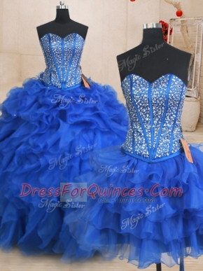 Sophisticated Three Piece Sleeveless Lace Up Floor Length Beading and Ruffles 15 Quinceanera Dress