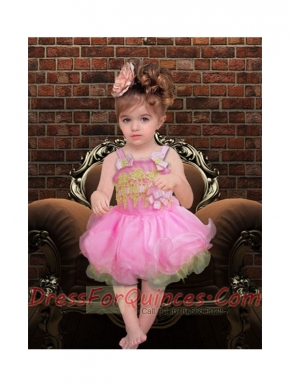 Sweet Ball Gown Straps Pink Little Girl Dresses With Appliques