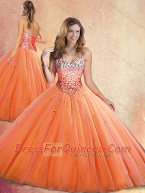 Customized Sweetheart Orange Red Quinceanera Gowns with Beading