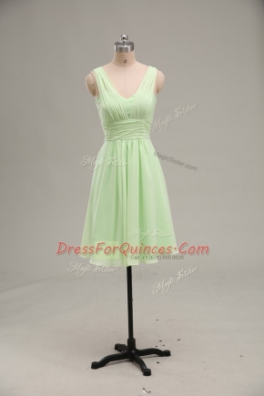 Glorious V-neck Sleeveless Prom Dress Mini Length Ruching Yellow Green Chiffon