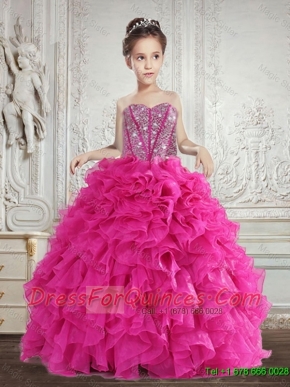 Pretty 2016 Summer Beading and Ruffles Little Girl Pageant Dress in Fuchsia
