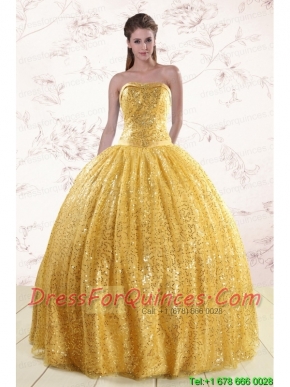 Romantic Yellow Sequined Quinceanera Dress with Strapless