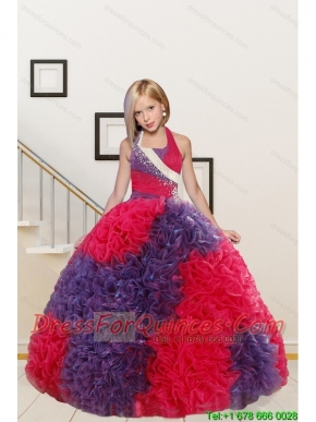 New Arrival Straps Ball Gown Multi-color Flower Girl Dress with Beading and Ruffles