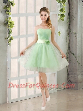 A Line Sweetheart Lace Up Dama Dresses in Apple Green