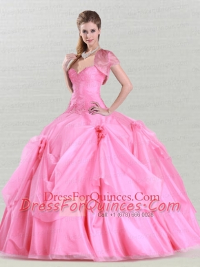 Luxurious Appliques and Hand Made Flowers Sweet 16 Dress in Rose Pink for 2015