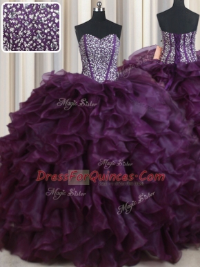 Gorgeous Dark Purple Sweetheart Lace Up Beading and Ruffles Sweet 16 Quinceanera Dress Sleeveless