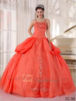Sweet 16 Dresses In Rust Red Ball Gown Spaghetti  Straps With Taffeta and Organza Appliques