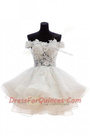 Super Off the Shoulder Lace White Zipper Evening Dress Beading Sleeveless Knee Length