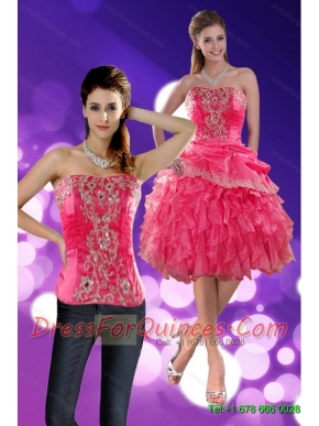 Detachable Brand New Strapless 2015 Prom Dress with Appliques and Ruffles