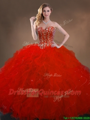 Ball Gown Beaded and Ruffles 15th Birthday Gowns in Red