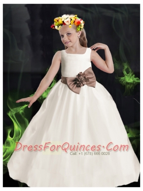 2014 Formal Ball Gown Scoop Flower Girl Dress with Bowknot