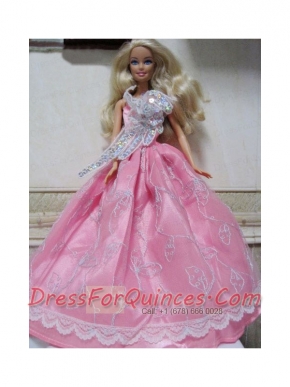 Pretty Rose Pink Princess Dress With Embroidery Made to Fit the Barbie Doll