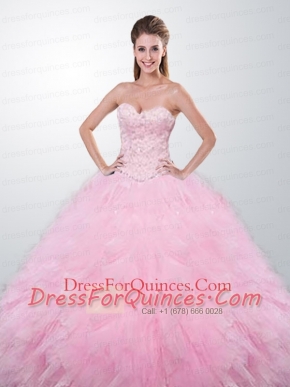 Appliques Sweetheart Tulle Quinceanera Gown in Baby Pink