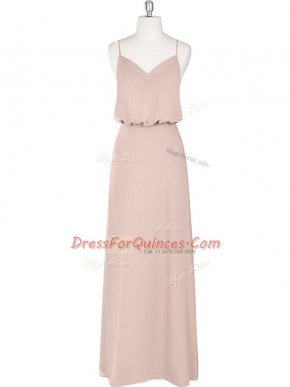 Cute Floor Length Baby Pink Prom Party Dress Spaghetti Straps Sleeveless Zipper