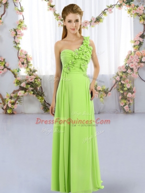 Sleeveless Chiffon Floor Length Lace Up Damas Dress in with Hand Made Flower