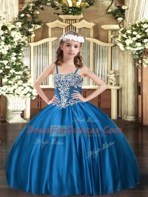 Best Appliques Kids Formal Wear Blue Lace Up Sleeveless Floor Length