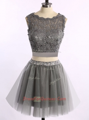 Flare Scoop Sleeveless Lace Zipper Prom Party Dress