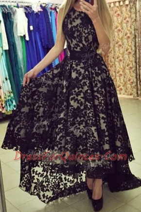 Hot Selling Scoop Asymmetrical Black Lace Sleeveless Lace