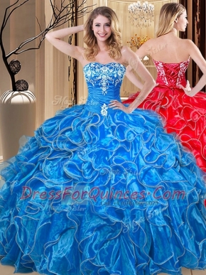 Attractive Floor Length Blue 15th Birthday Dress Sweetheart Sleeveless Lace Up