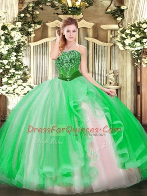 Glittering Sleeveless Beading and Ruffles Lace Up 15th Birthday Dress