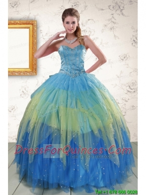 2015 Unique Sweetheart Beading and Ruching Quinceanera Dresses in Multi Color
