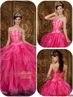 2016 Elegant Hot Pink Sweet 16 Dresses with Appliques and Ruffles