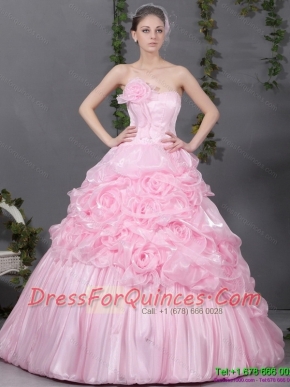 2015 Best Pink Quinceanera Gowns with Hand Made Flowers and Ruffles