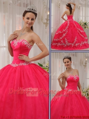 New Style Coral Red Quinceanera Gowns with Appliques