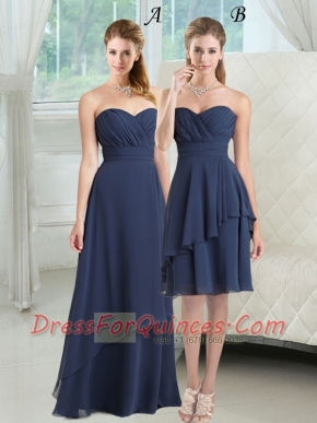 2015 New Style Sweetheart Ruching Dama Dress in Navy Blue