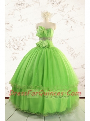 Spring Green Quinceanera Dresses with Beading and Bowknot for 2015 Spring